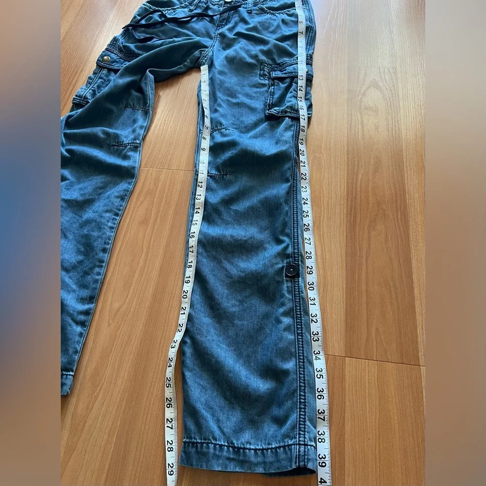Juicy Couture Cargo Pants Blue Lyocell Cotton Blend Low Rise Roll Tab Hem Size M